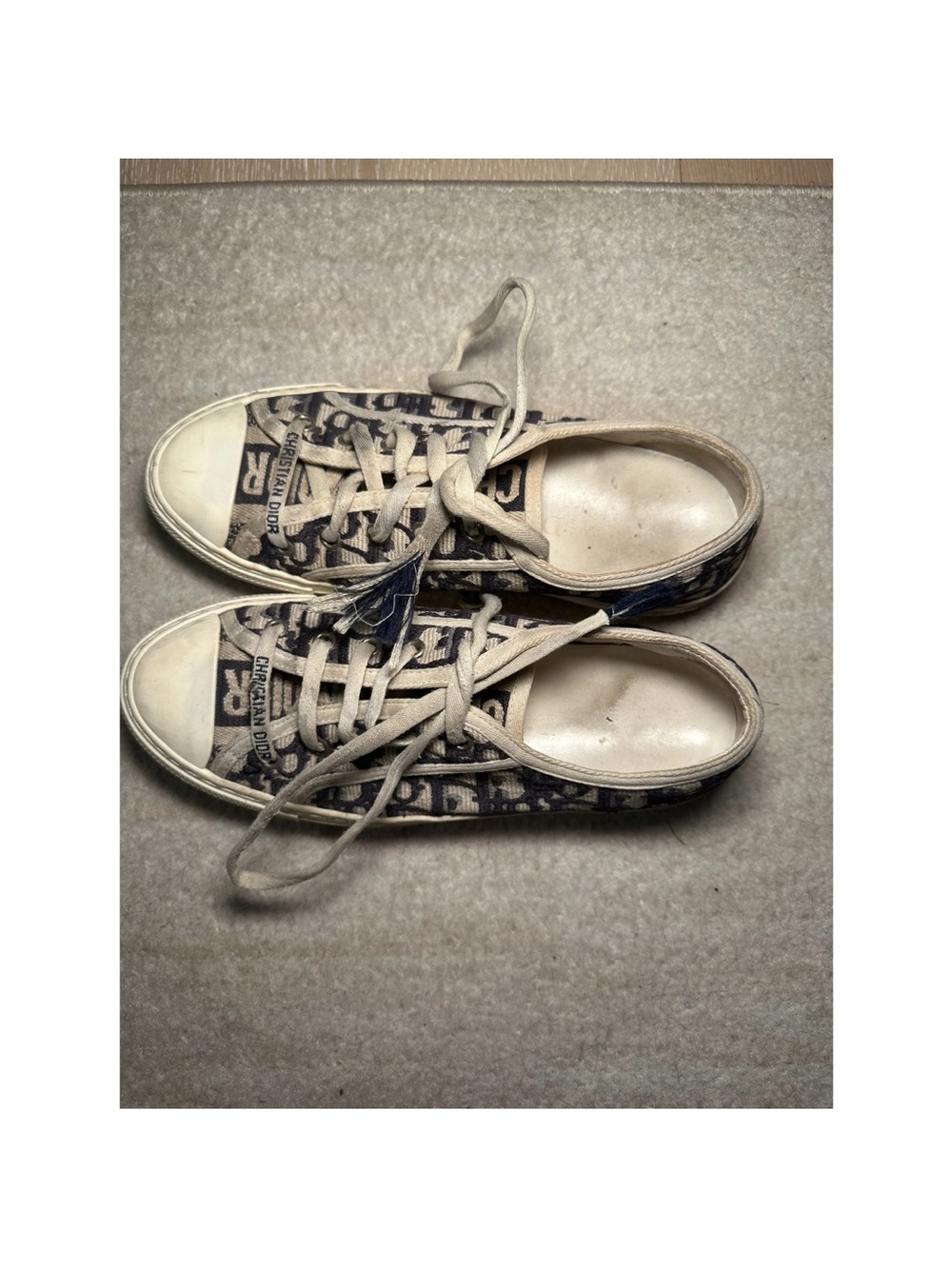 Dior Beige and Navy Canvas Logo Sneakers - Picture 5 of 6